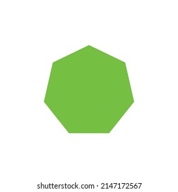 Forma de heptágono 2D en matemáticas. Dibujo de forma de heptagon verde para niños aislados en fondo blanco