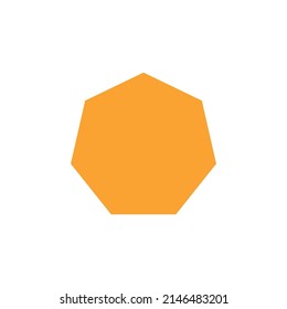 2D heptagon shape in mathematics. Orange heptagon shape drawing for kids isolated on white background