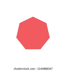 2D heptagon shape in mathematics. Red heptagon shape drawing for kids isolated on white background