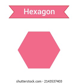 2D-Hexagon-Form in Mathematik. rote hexagonale Zeichnung für Kinder einzeln auf weißem Hintergrund