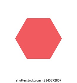 2D Hexagon Shape In Mathematics. Red Hexagon Shape Drawing For Kids Isolated On White Background