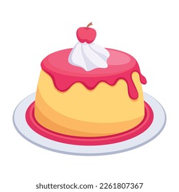 A 2d icon illustrating a cream pudding with a cherry on top