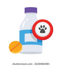 A 2d icon showing pet drug bottle, ready for premium use