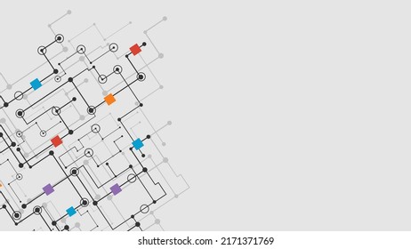 2d illustration Abstract electronic circuit technology background, Abstract lines and dots connect background. Technology connection digital data and big data concept. White background