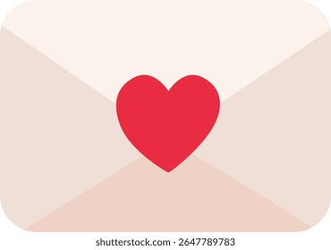  2D illustration of a beige envelope with red heart seal. Minimal design perfect for love messages and romantic occasions.