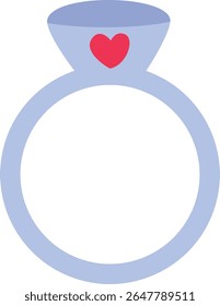 Ilustração 2D de um anel de engajamento azul com uma joia de coração vermelho. Um doce símbolo de amor e compromisso romântico.