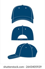 2d illustration of cap. Outline vector image set. Front, back, top, bottom, side and perspective view. front, side and back view. baseball cap mockup vector template ilustration
