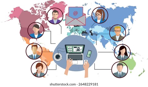 ILUSTRACIÓN 2D Concepto de Colaboración Online y Trabajo en Equipo Remoto. Set para el trabajo desde cualquier lugar tema, trabajo remoto, estilo de vida