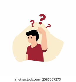 2D Illustration of a Confused Character, Lost in Thought Confused Cartoon Character