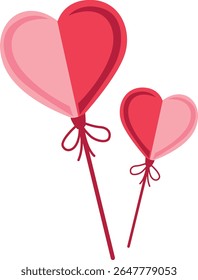 2D illustration of a couple of red and pink heart balloons. Cheerful and romantic for love-themed celebrations or cards.