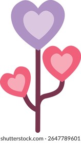 2D illustration of a flower made of hearts on a stem. A sweet floral symbol of love and affection.