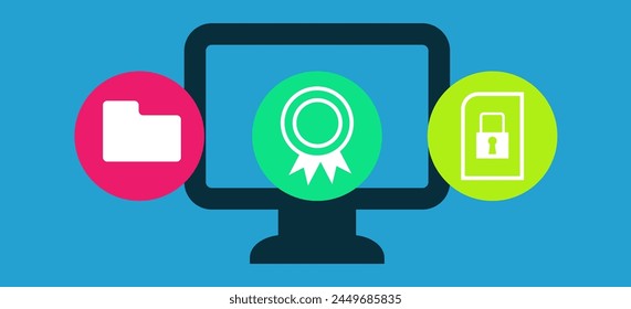 2d illustration Folder connected to laptop sharing document with traffic cone