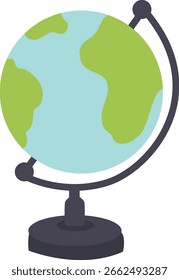 2D-Illustration des grünen Globus, der Erde, Geografie, Bildung, Reisen und Welterkundung in verschiedenen grafischen Designs darstellt.