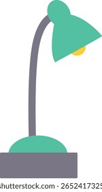 2D illustration of a green study desk lamp in flat minimalist style, suitable for learning or student workspace designs.