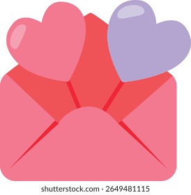 2d illustration of hearts coming out from red envelope. Perfect for Valentine greetings, romantic notes, or love messages.