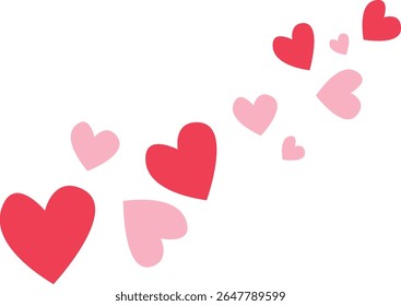 2D illustration of hearts trailing upward in motion. A whimsical and loving design element perfect for romantic graphics.