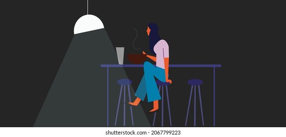2d illustration lady in coffee shop  
