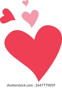 2D illustration of a large red heart with two small hearts. A strong symbol of love, passion, and romantic emotion.