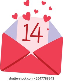 2D illustration of a love letter with the number 14. Represents Valentine’s Day celebration and sweet romantic messages.