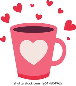  2D illustration of a mug with floating hearts. A warm and joyful design perfect for love-themed graphics and Valentine’s.
