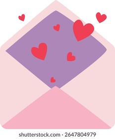 2D illustration of an open envelope with hearts flying out. A charming symbol of romantic communication or Valentine messages.
