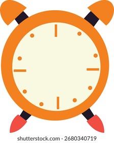 2D-Illustration Orange Wecker im flachen Cartoon-Stil. Zeitsymbol für Schulprojekte, Stundenplan-Grafiken, Vintage-Designs und Kinderthemen.
