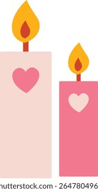 2D-Illustration eines Paares rosa romantischer Kerzen mit Herzdetails. Gemütliches und süßes Design, perfekt für die Valentinstag-Dekoration.