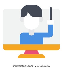 2D illustration of a person at a desk using a computer, suitable for tech, business, and marketing visuals.