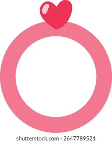 2D illustration of a pink engagement ring with a red heart on top. A simple and cute design for romantic themes.