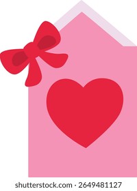 2d illustration of a pink envelope with a heart and red bow. Perfect for romantic notes, Valentine gifts, or secret love messages.