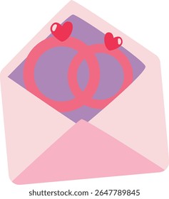 2D illustration of a pink envelope with a heart-shaped stamp. Ideal for expressing affection in cards or Valentine designs.