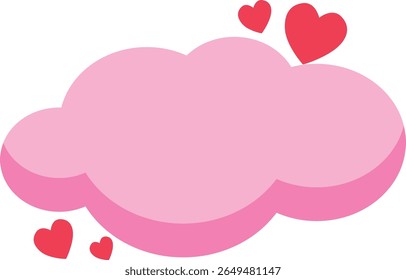 2d illustration of pink fluffy cloud with floating hearts. Ideal for dreamy Valentine graphics or love-themed sky scenes.