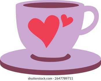 Ilustração 2D de uma xícara de chá e pires cor-de-rosa. Design quente e acolhedor com tema de amor ideal para marca de Valentine ou café.