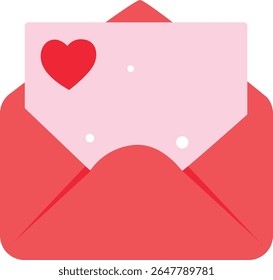 2D illustration of a pink love letter envelope with heart. A simple romantic icon for messages and Valentine’s graphics.
