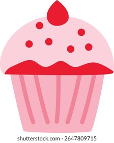 2D illustration of a pink Valentine-themed cupcake with heart sprinkles. Perfect for love-themed events or dessert menus.
