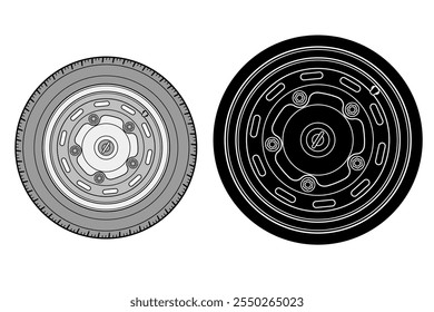 2d illustration of rims. Outline vector image set. Front view of wheels.