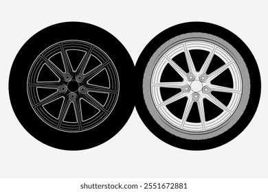 2d illustration of rims. Outline vector image set.