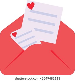 2d illustration of a romantic love letter inside a red envelope. Ideal for Valentine messages, romantic communication, or sweet notes.