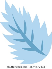 2d ilustração simples folha azul isolada sobre fundo branco, ilustração folhagem decorativa adequada para design, temas da natureza, decoração botânica, projetos ecológicos.
