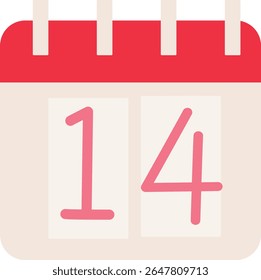 2D illustration of a simple calendar with number 14. Represents February 14th—Valentine’s Day celebration or planning.
