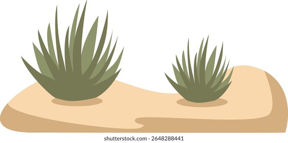 2D illustration of small desert bushes on sandy ground. Natural element for arid environments or nature-themed compositions.