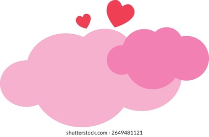 2d illustration of soft pink clouds with floating hearts. Romantic sky element perfect for Valentine’s Day, dreamy scenes, or love-themed design.