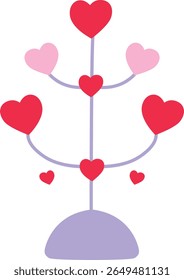 Ilustração 2d de uma árvore crescendo corações vermelhos e cor-de-rosa. Um design romântico e simbólico para o amor, afeto e crescimento emocional.