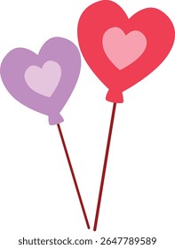 Ilustração 2D de dois balões em forma de coração. Um elemento lúdico e romântico perfeito para casais ou decoração de Valentim.
