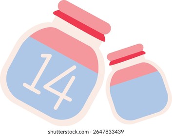  Ilustração 2D de dois potes de amor com número 14. Simbolizando o Dia de São Valentim e compartilhando afeto.