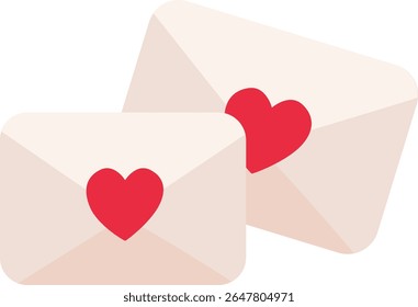 2D illustration of two open envelopes with heart seals. A simple romantic concept suitable for love letters or messages.