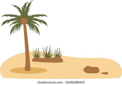 2D illustration of two palm trees standing on sand. Great for desert environment scenes or tropical travel designs.