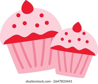  2D illustration of two pink Valentine cupcakes. Perfect dessert for romantic celebrations and holiday-themed designs.