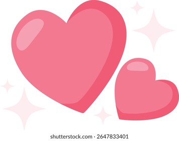 2D illustration of two shiny hearts in pink tones. Represents romance, affection, and Valentine’s emotions.