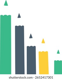 2D illustration of various pencils in different sizes using flat style, suitable for creative, art, or educational use.